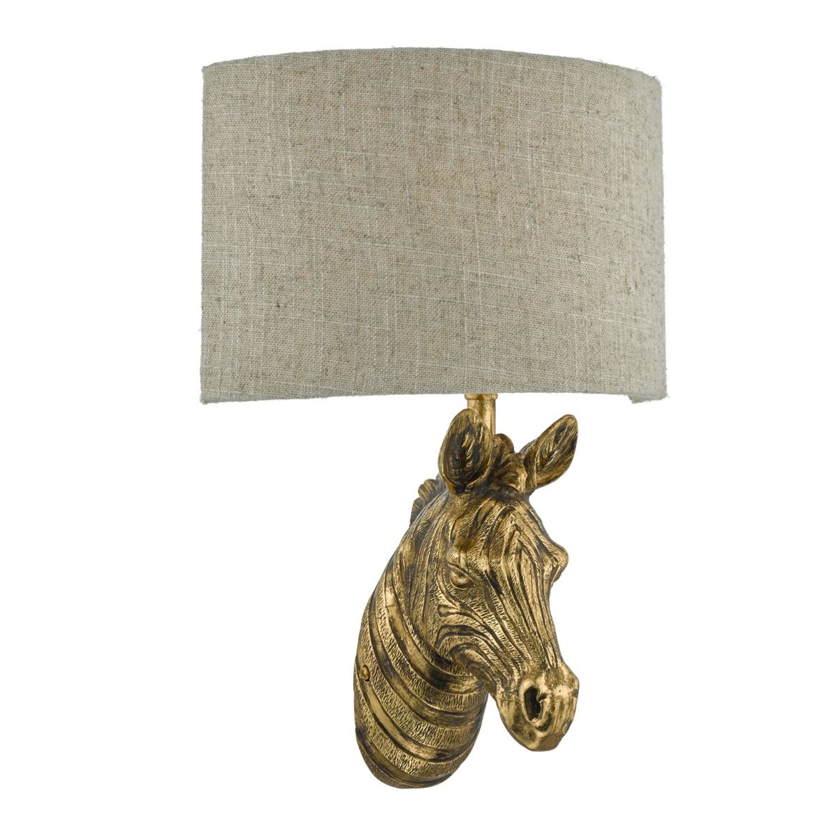 Abby Zebra Wall Light Gold with Natural Linen Shade