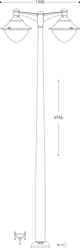 Vivi 400 Akille 3500 MidiPilar 2L 2x30W E27 HighPower LED 4000K Assembled, Modern Post Lantern, Black/Clear