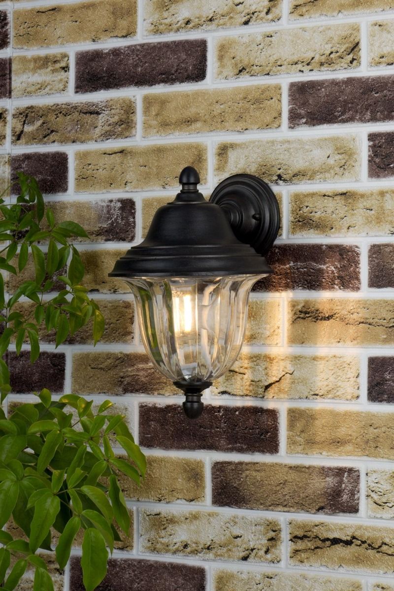 Aldgate Outdoor Wall Light Black/Gold Glass IP44