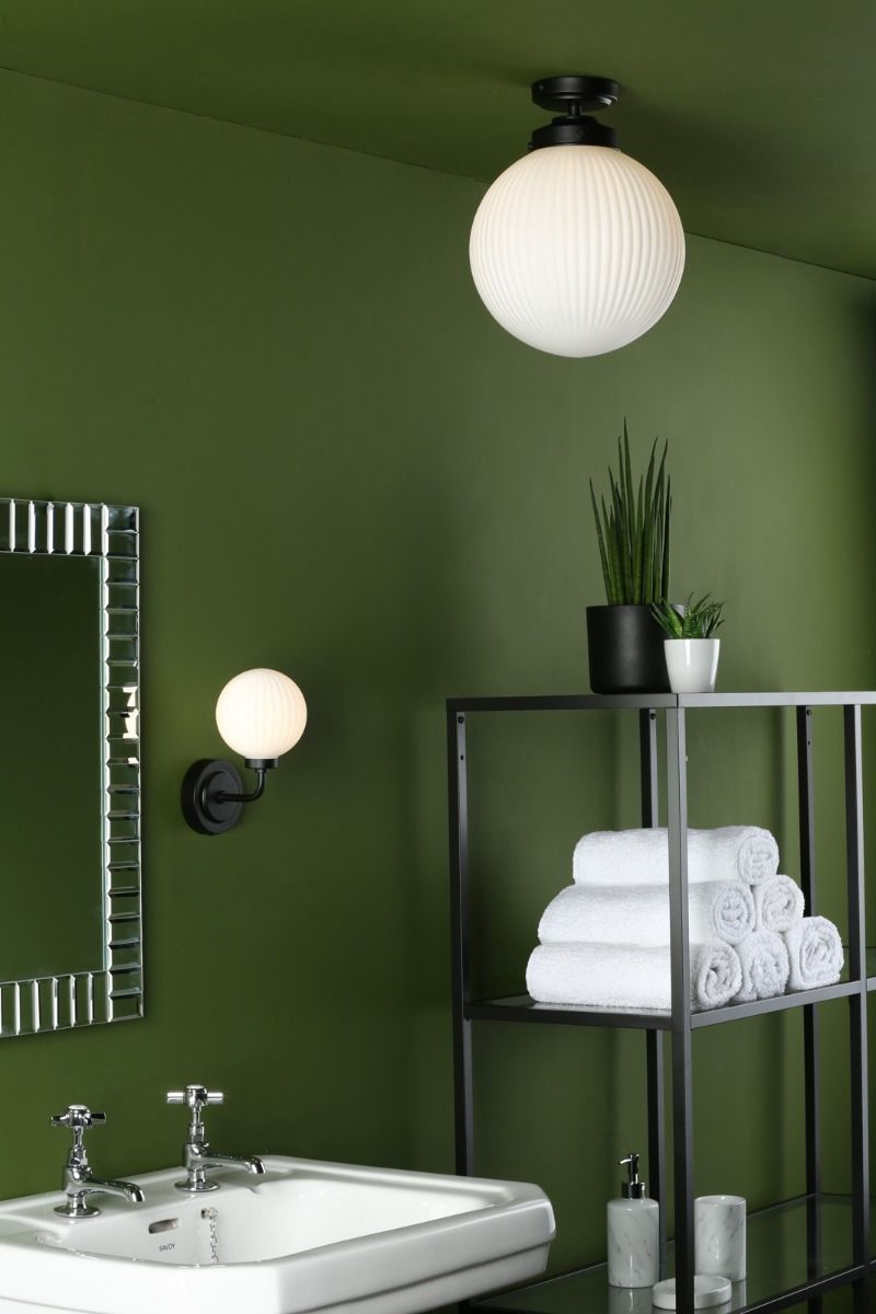 Alrik Bathroom Wall Light Matt Black Opal Glass IP44
