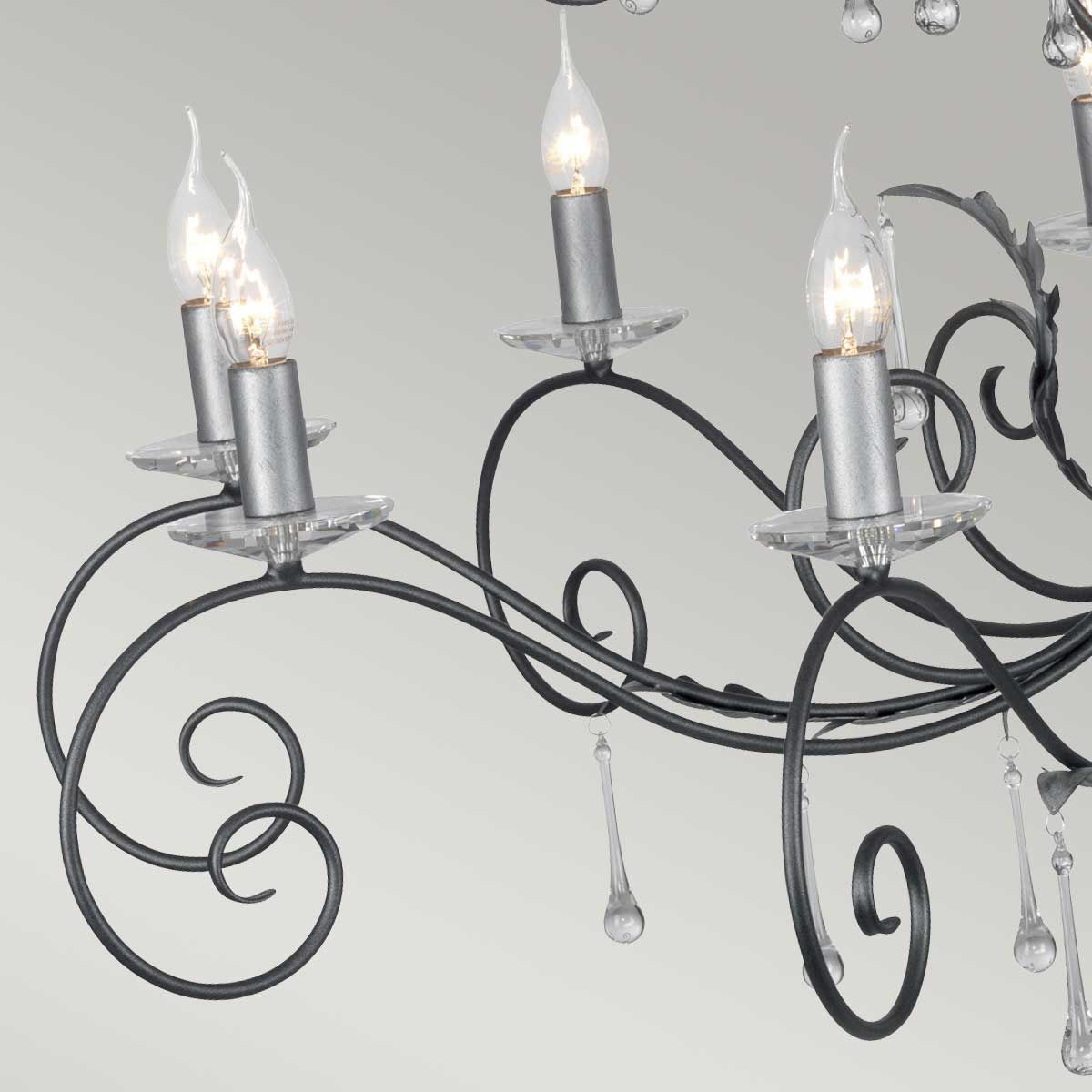 Black and Silver 15 Light Amarilli Chandelier with Glass Accents