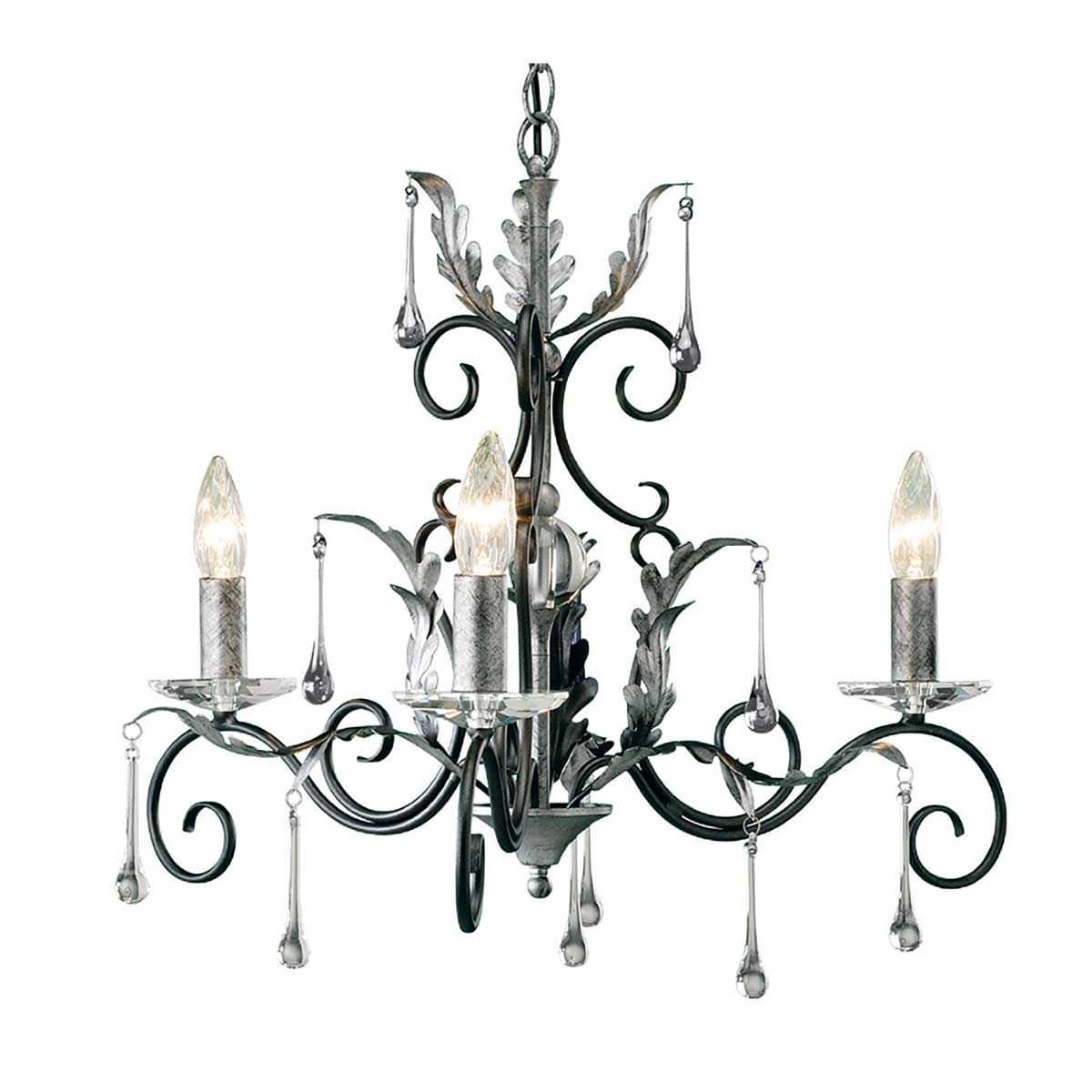 Amarilli Black and Silver Vintage Gothic 3-Light Chandelier