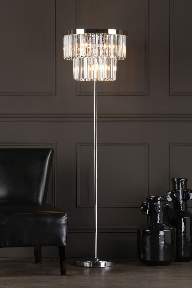 Angel 6 Light Floor Lamp Crystal and Polished Chrome