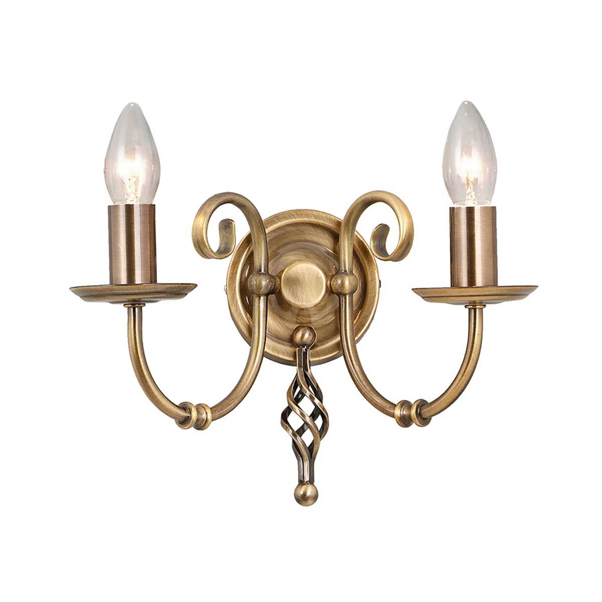 Elegant Double Light Wall Sconce in Aged Brass Finish