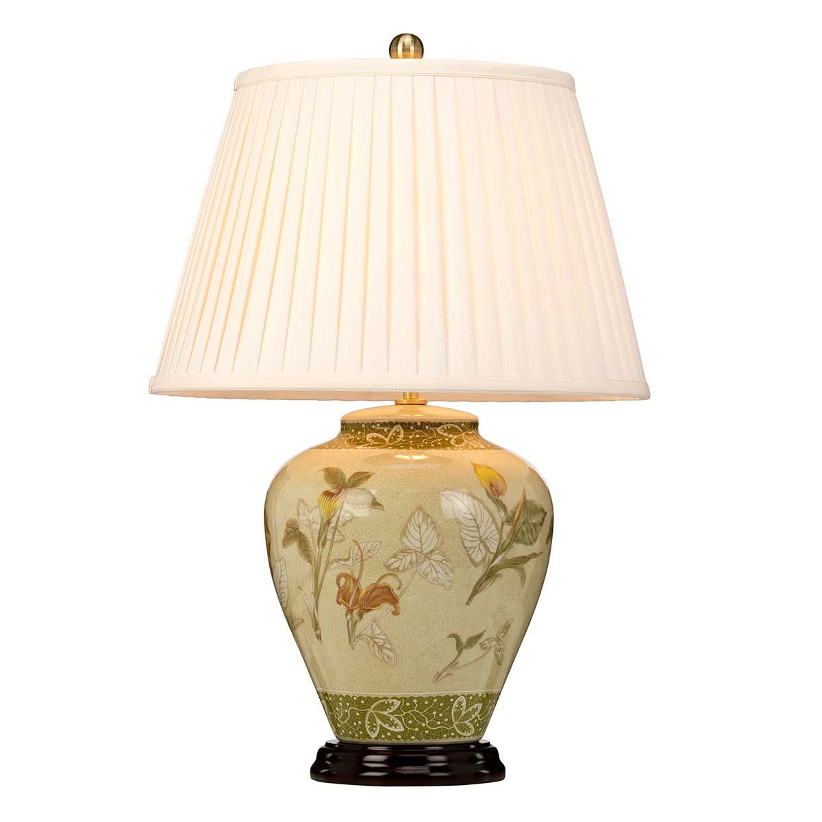Elegant Arum Lily Porcelain Table Lamp with Pleated Shade