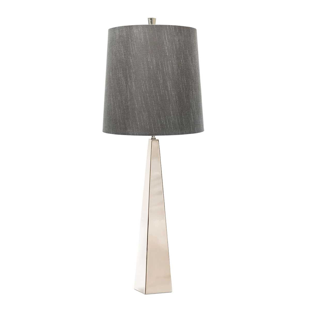 Polished Nickel Tapered Table Lamp with Dark Grey Silk Shade