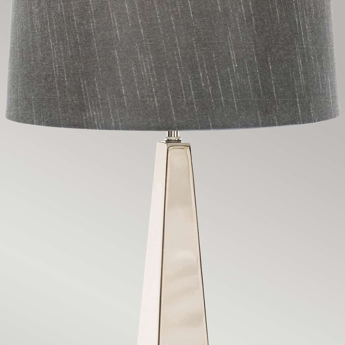 Polished Nickel Tapered Table Lamp with Dark Grey Silk Shade