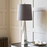 Polished Nickel Tapered Table Lamp with Dark Grey Silk Shade