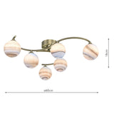 Atiya 6 Light Semi Flush Antique Brass With Planet Art Glass