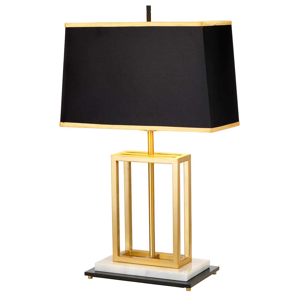 Elegant Atlas Brushed Brass Table Lamp with Marble Base and Black Shade