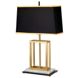Elegant Atlas Brushed Brass Table Lamp with Marble Base and Black Shade
