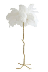 Elegant Feathered Floor Lamp in Gold and White - E14 Ø95x180 cm