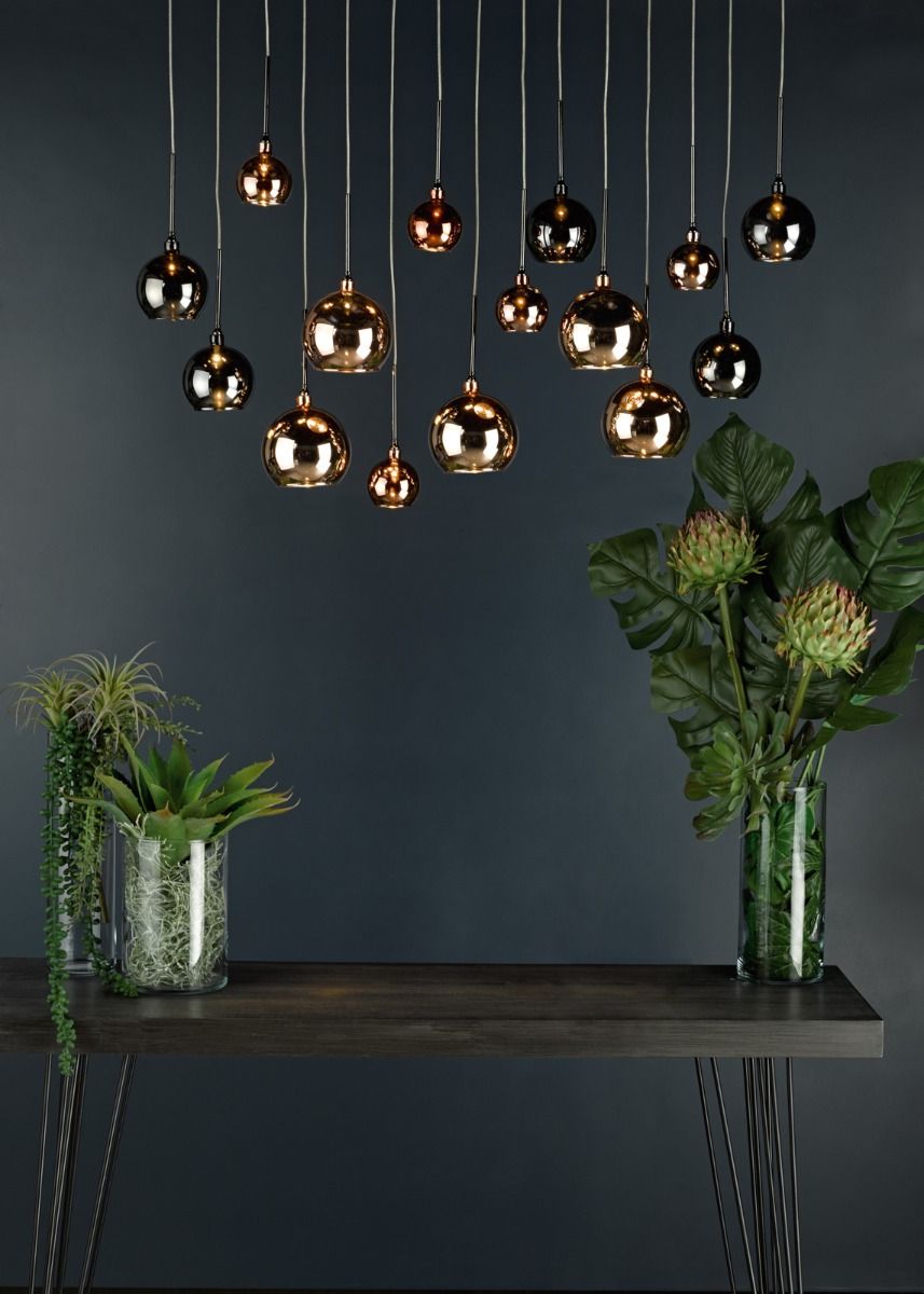 Aurelia 15 Light Bar Pendant Black Chrome & Copper/Bronze Glass