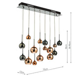 Aurelia 15 Light Bar Pendant Black Chrome & Copper/Bronze Glass