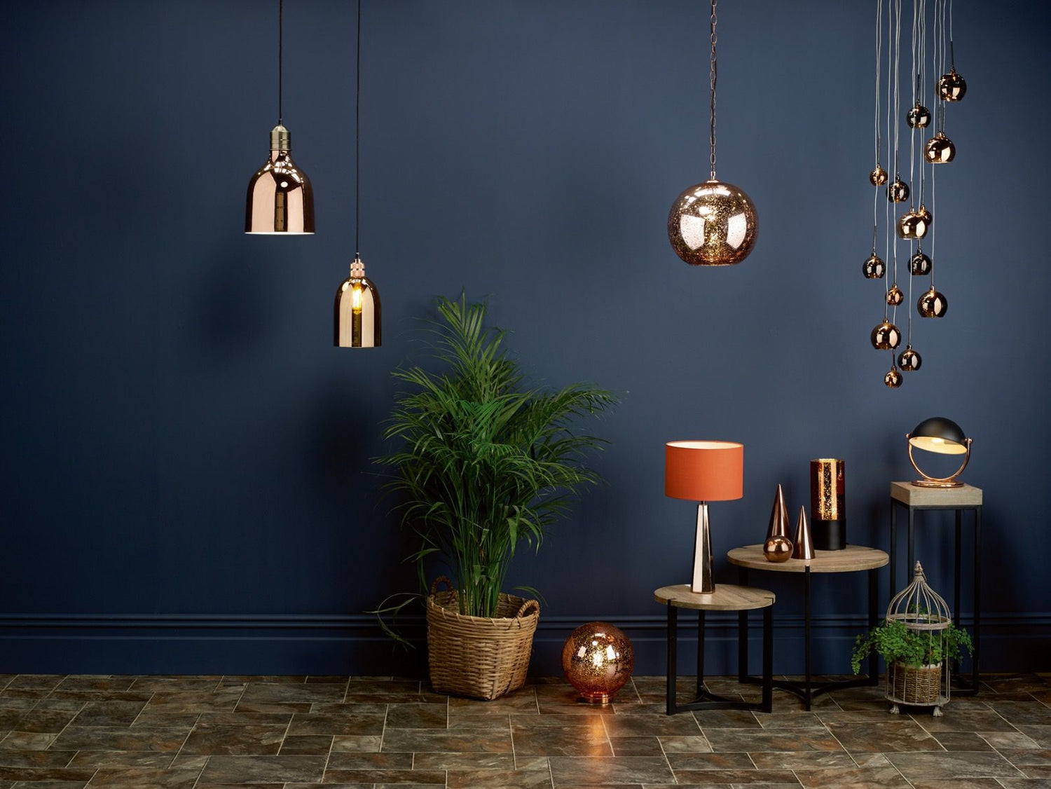 Aurelia 15lt Cluster Pendant Black Chrome & Copper/Bronze Glass