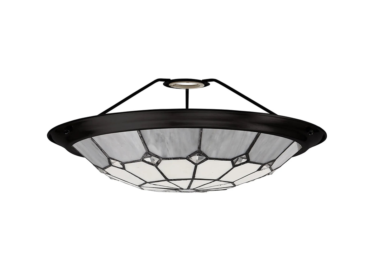 Elegance 35cm Handcrafted Tiffany Uplighter Shade in Cream/Grey/Clear Crystal Centre/Black Trim)