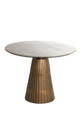 Round Marble Dining Table with Antique Bronze Base - Taupe Finish