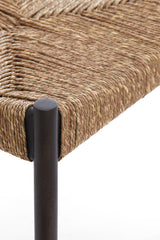 Rustic Delis Wooden Stool with Seagrass Accent, 44x44x40 cm, Dark Brown Finish