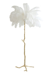 Elegant Feathered Floor Lamp in Gold and White - E14 Ø95x180 cm
