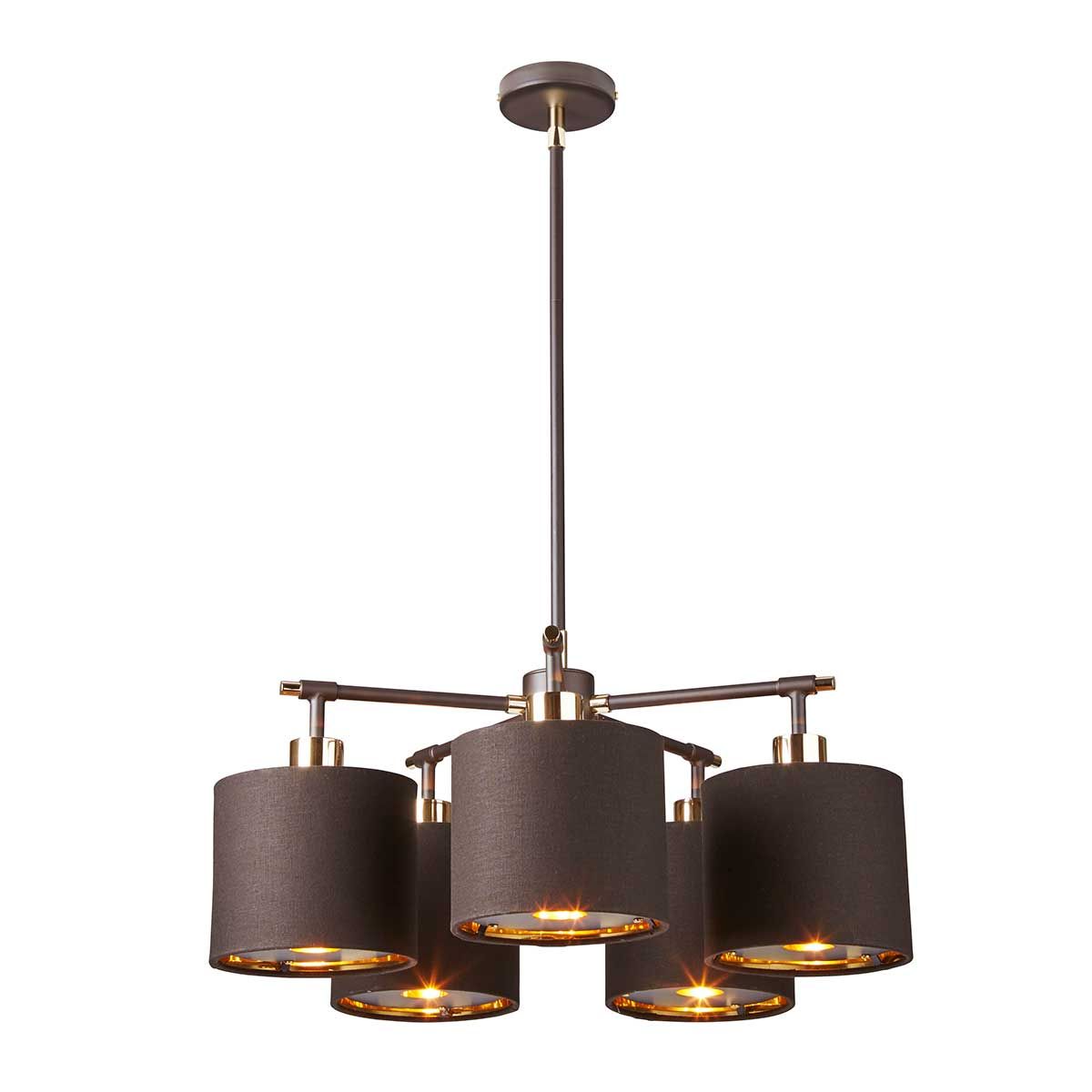 Elegant Balance 5 Light Chandelier in Mocha Brown and Polished Brass