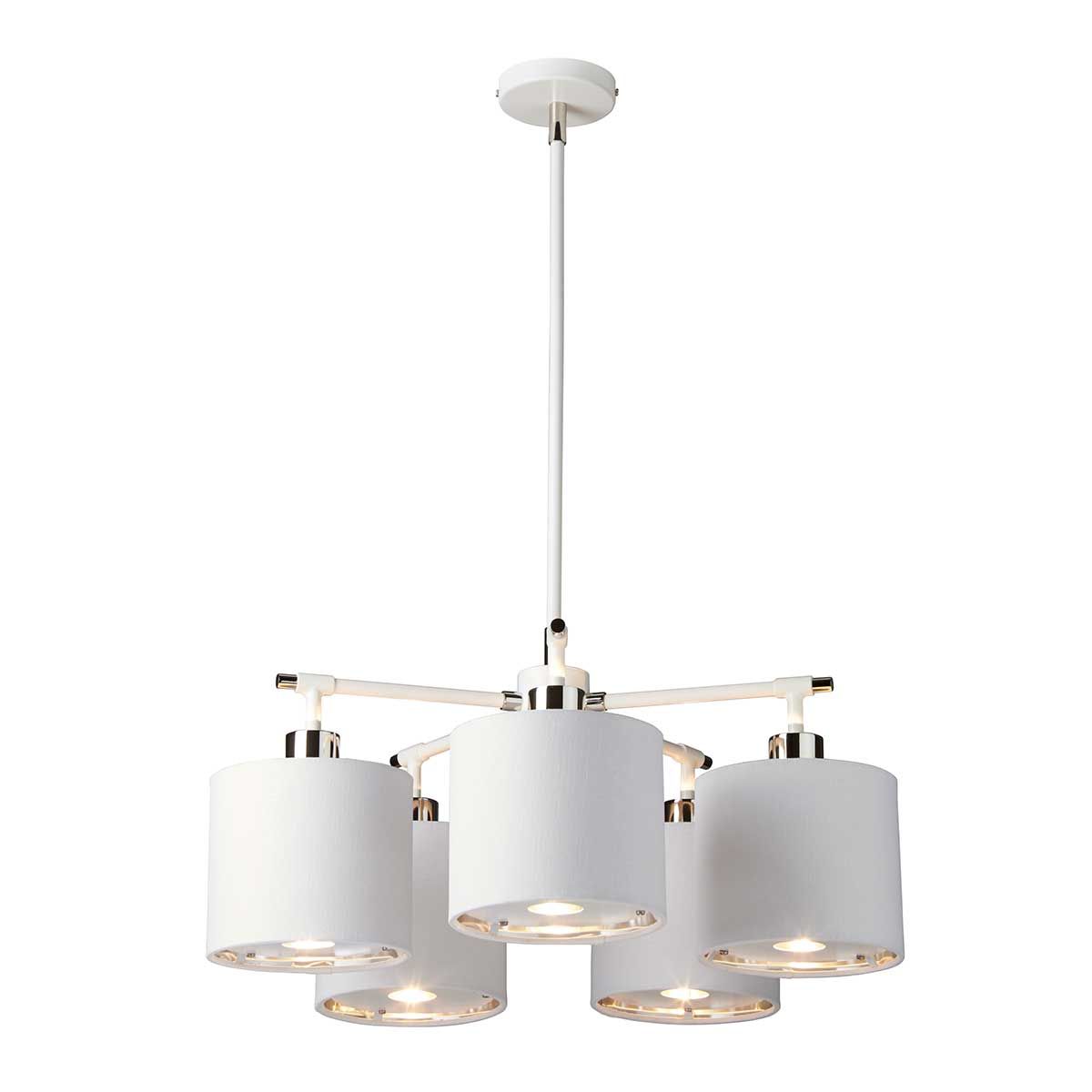 Modern Retro 5-Light Chandelier in White and Polished Nickel Finish