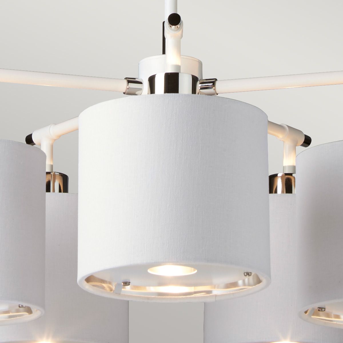 Modern Retro 5-Light Chandelier in White and Polished Nickel Finish