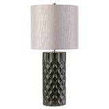 Graphite Elegance Table Lamp with Silver Silk Drum Shade