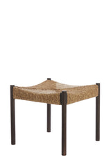 Rustic Delis Wooden Stool with Seagrass Accent, 44x44x40 cm, Dark Brown Finish