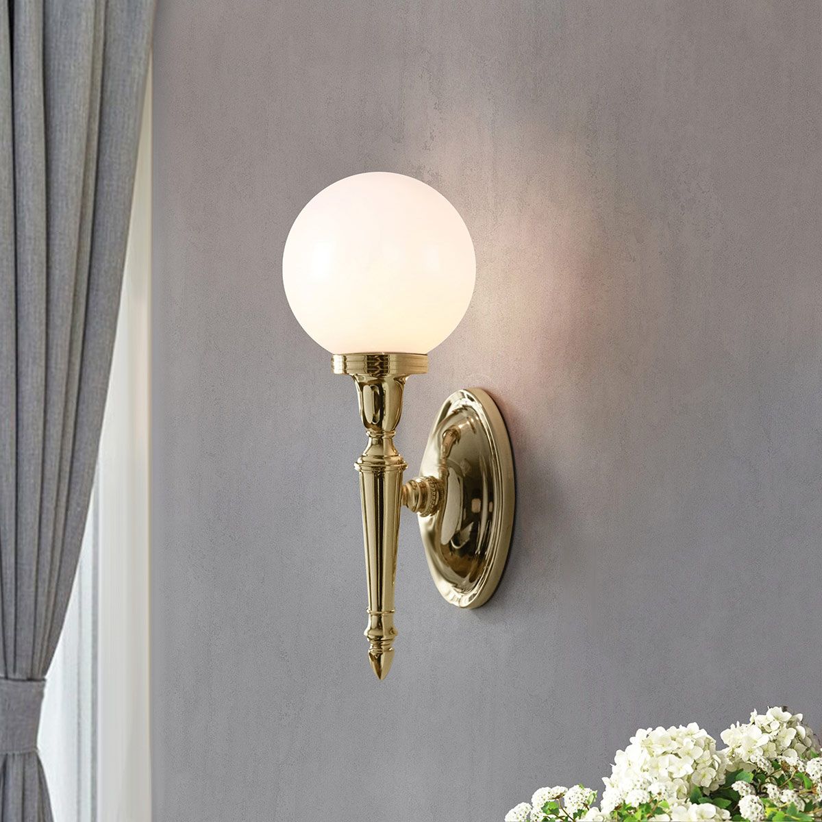 Elegant Polished Brass Globe Wall Light with LED Bulb