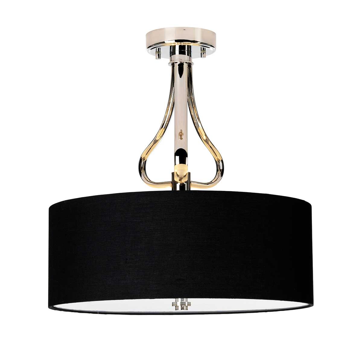 Falmouth 3 Light Semi-Flush Fixture in Polished Chrome with Black Shade