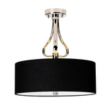 Falmouth 3 Light Semi-Flush Fixture in Polished Chrome with Black Shade