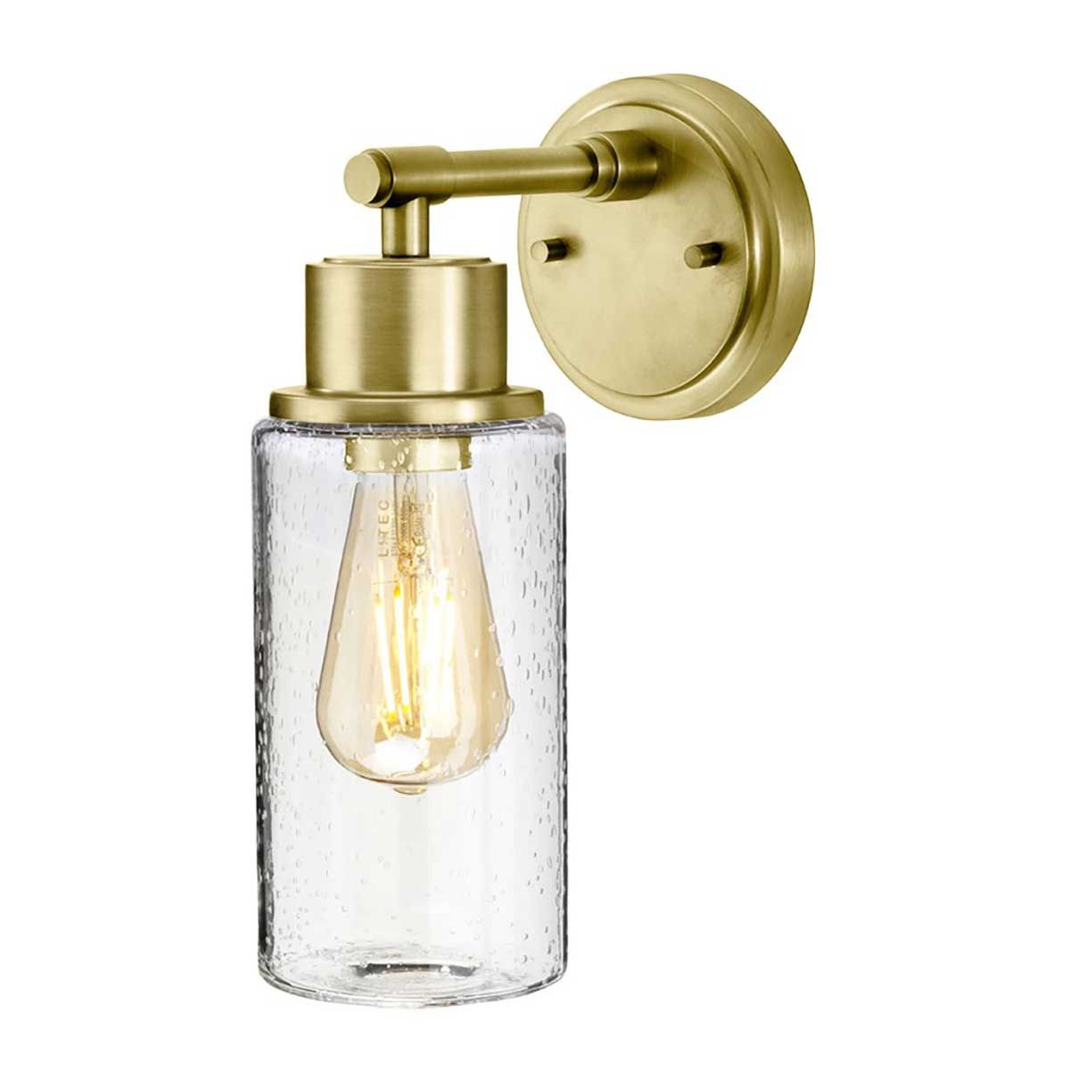 Morvah Brushed Brass Single Wall Light with Bubble Glass Shade