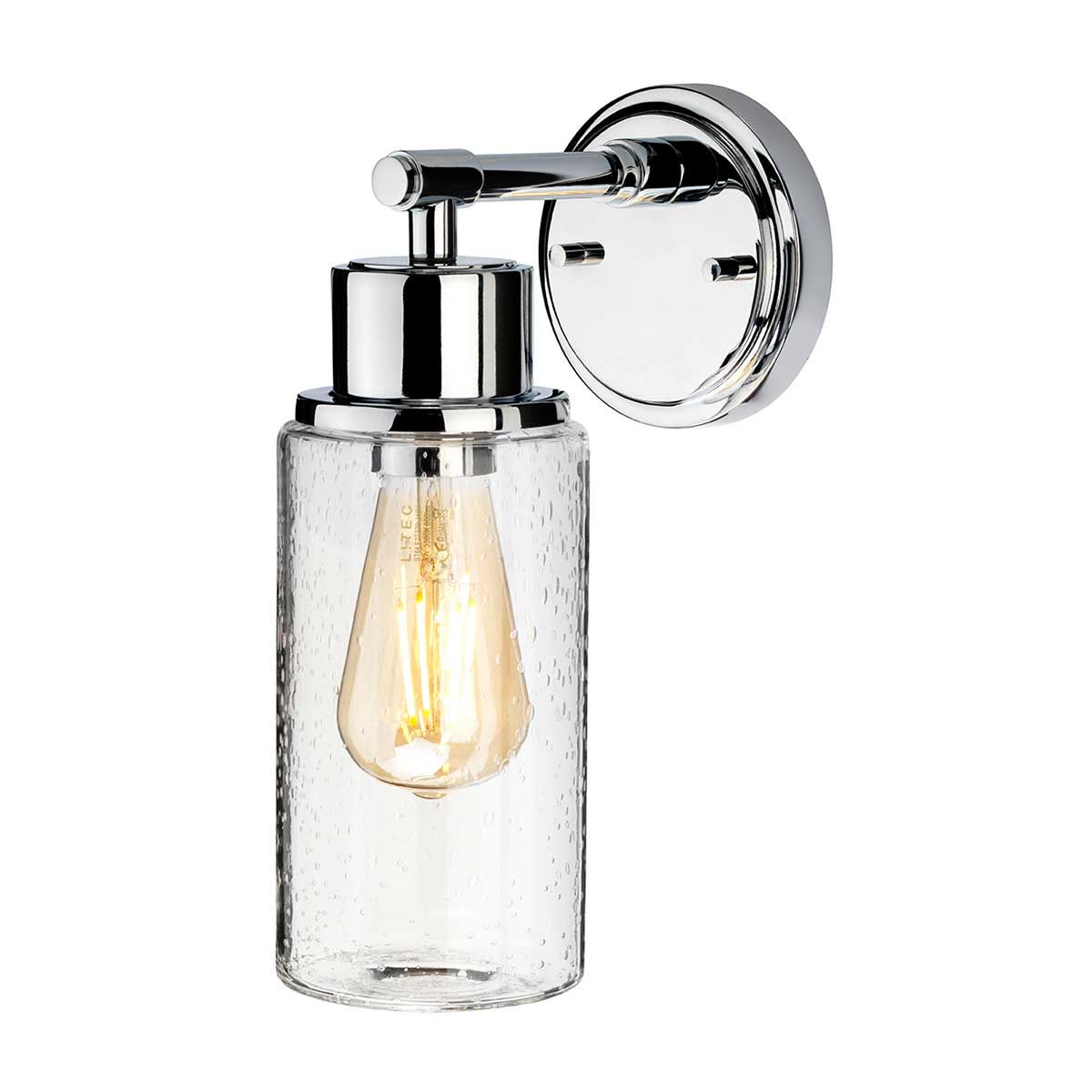 Morvah Polished Chrome IP44 Wall Light with Bubble Glass Shade
