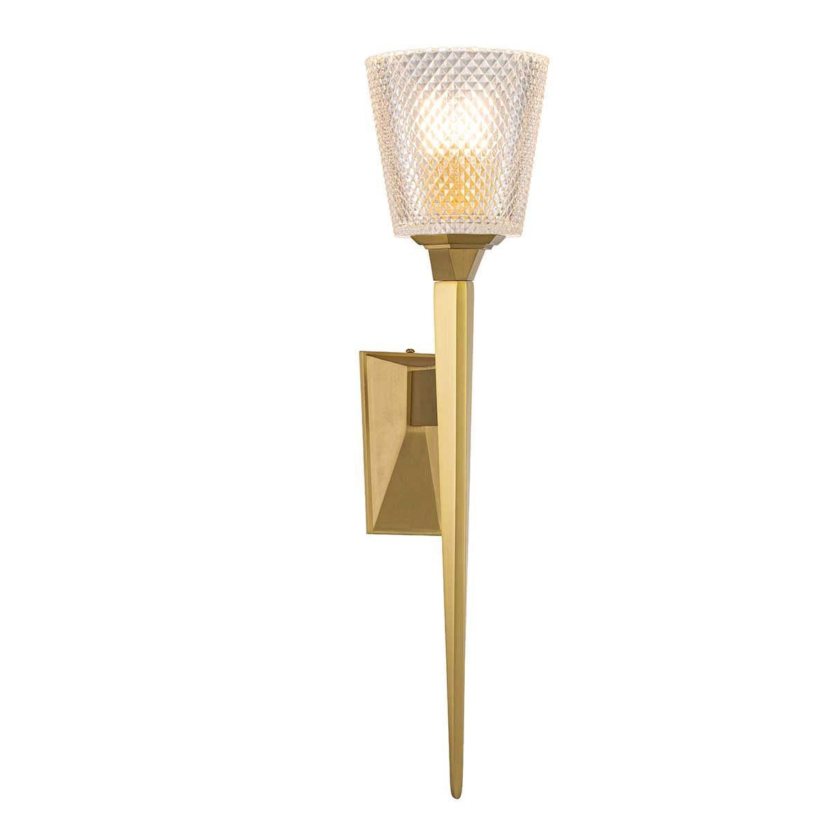 Verity Brushed Brass Single LED Wall Sconce with Cut Glass Shade