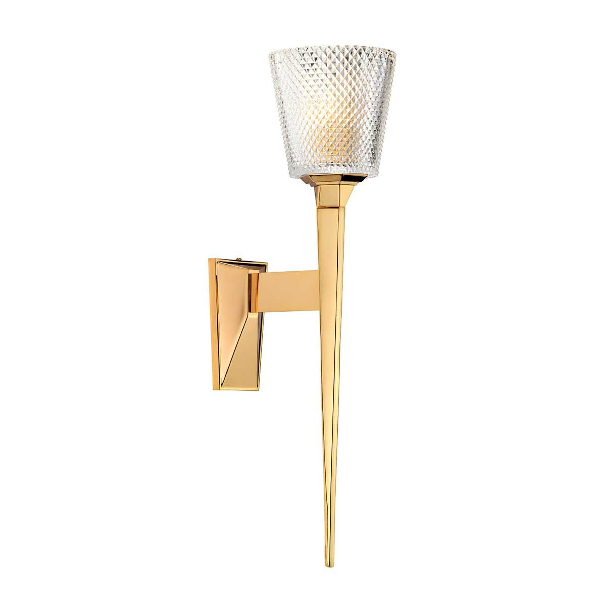 Verity Polished Gold Brass Bathroom Wall Light with Cut Glass Shade