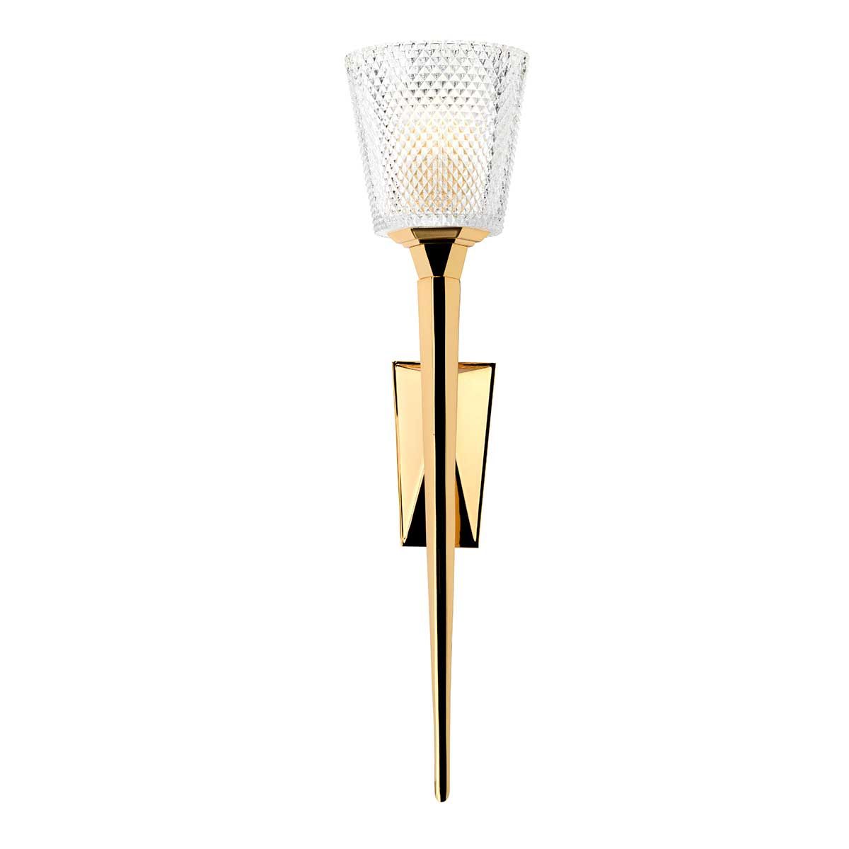 Verity Polished Gold Brass Bathroom Wall Light with Cut Glass Shade