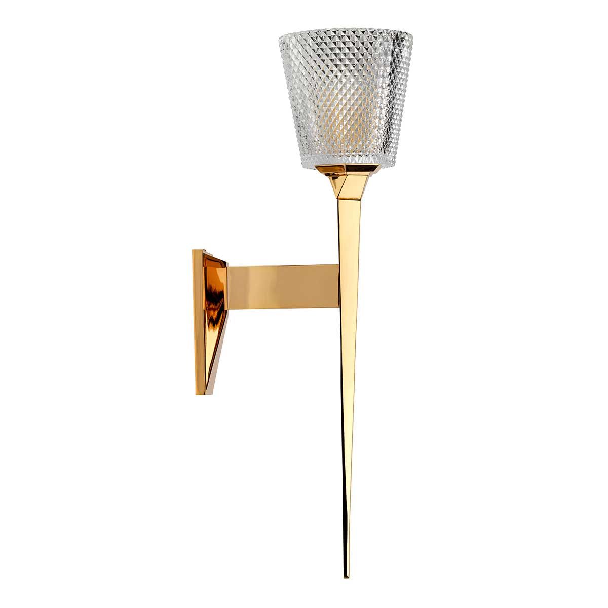 Verity Polished Gold Brass Bathroom Wall Light with Cut Glass Shade