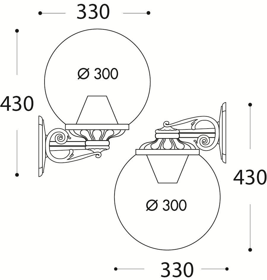 Globe 300 Bisso E27 (No Lamp), Wall Globe, Black/Clear