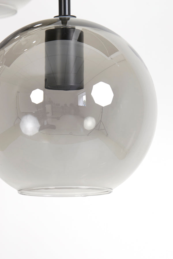 Contemporary 10-Light Pendant in Matte Black with Smoked Glass Orbs