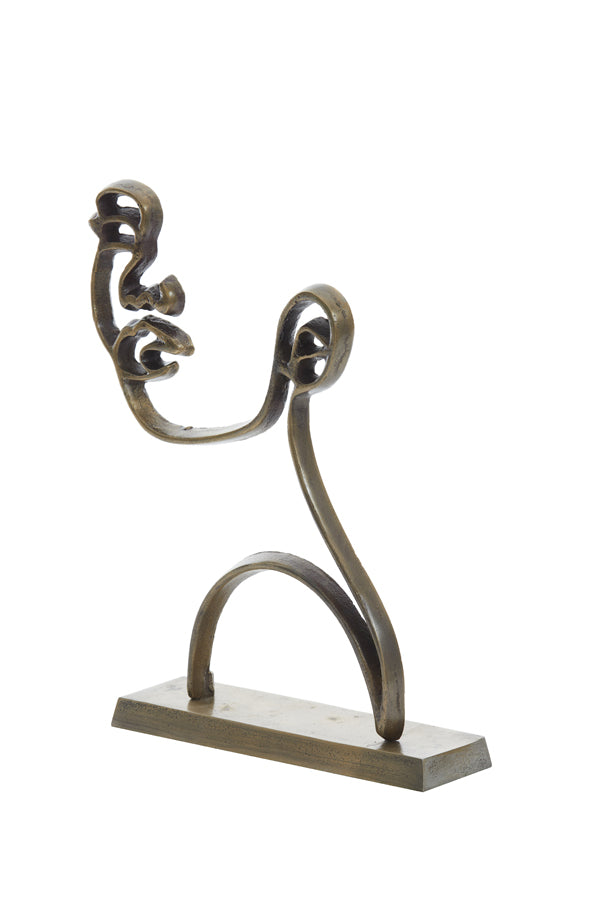 Antique Bronze Abstract Face Sculpture on Base 28x8x38 cm