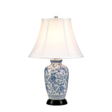 Elegant Blue Porcelain Ginger Jar Table Lamp with White Empire Shade