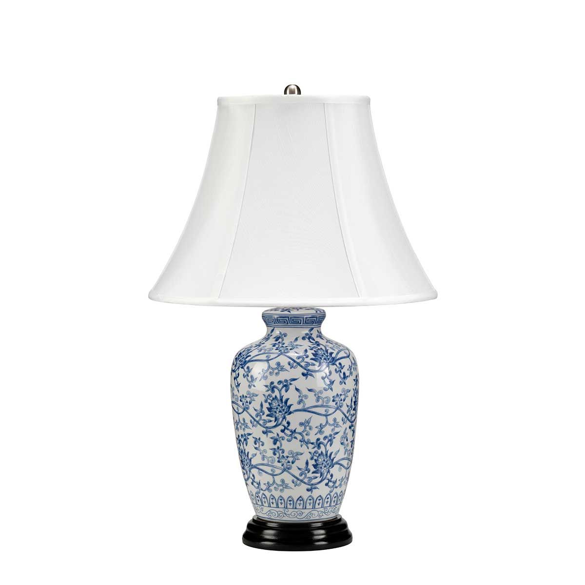 Elegant Blue Porcelain Ginger Jar Table Lamp with White Empire Shade