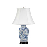 Elegant Blue Porcelain Ginger Jar Table Lamp with White Empire Shade