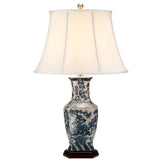 Hexagonal Floral Porcelain Table Lamp with White Empire Shade