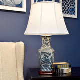 Hexagonal Floral Porcelain Table Lamp with White Empire Shade