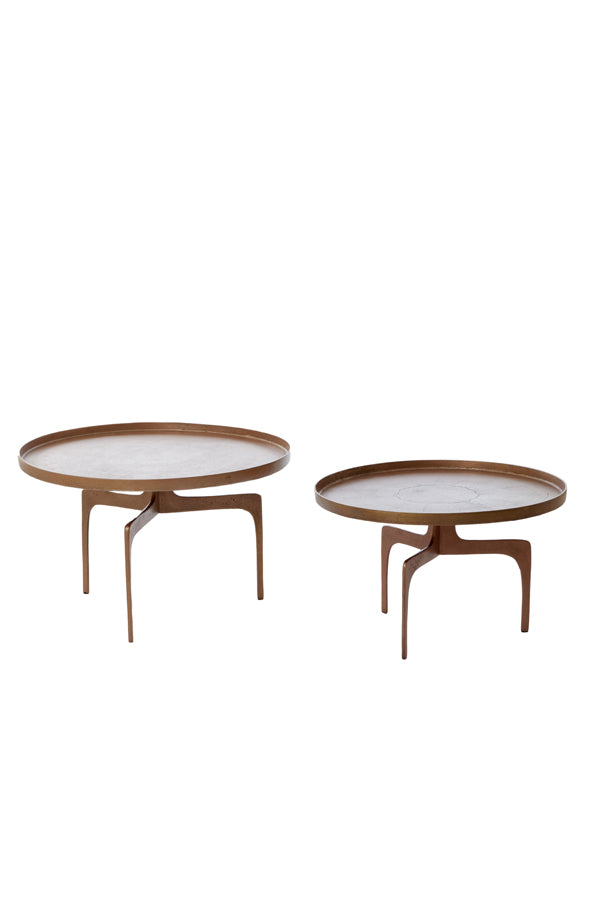 Rustic Bronze Nesting Coffee Tables - Set of 2, Pano Design (Ø64x39 cm & Ø75x44 cm)