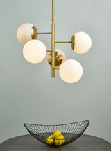 Bombazine 5 Light Pendant Natural Brass & Opal Glass