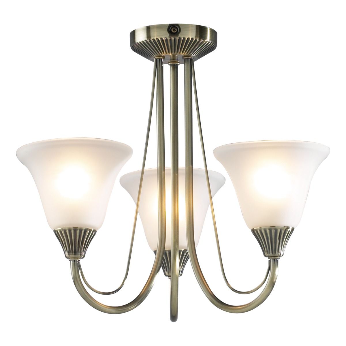 Boston 3 Light Semi-Flush Antique Brass and Opal Glass