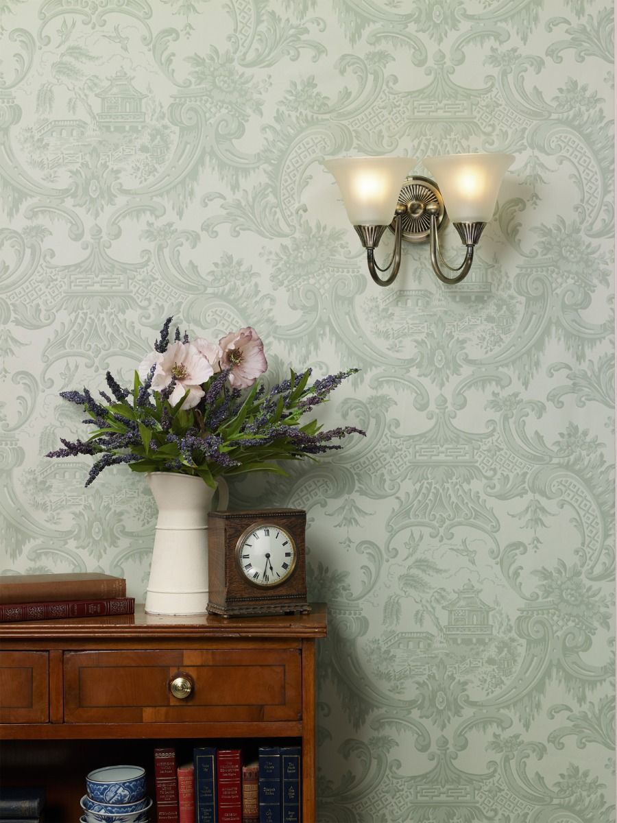 Boston 2 Light Wall Light Antique Brass and Opal Glass
