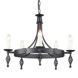 Belfry 5-Light Medieval Cartwheel Chandelier in Black Steel